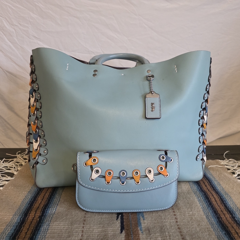 ‼️READ **Coach 1941 Rogue Tote Bag in Steel Blue leather featuring colorblock